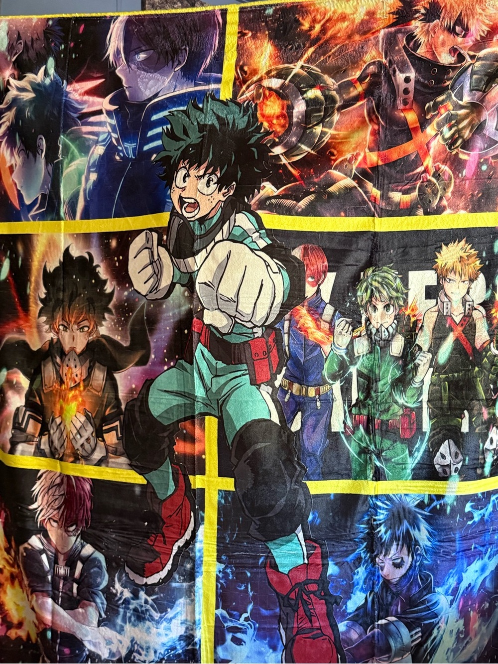 My Hero Academia Character Panel Throw Blanket 50x60 - Green & Red Accents